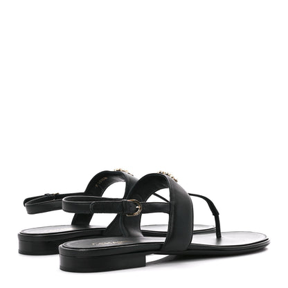 Chanel Lambskin Gripoix CC Thong Sandals 40.5 Black Gold 4 of 9