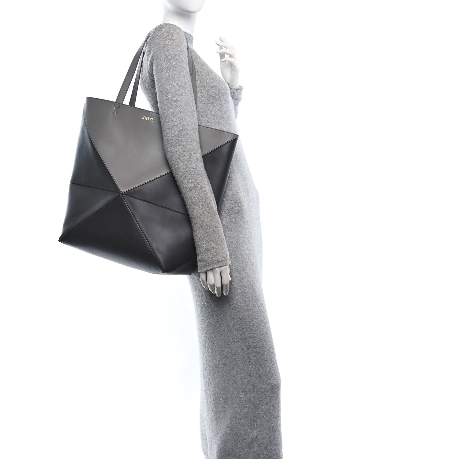 Loewe Shiny Calfskin Large Puzzle Fold Tote  Pearl Grey Dark Grey 3 of 9