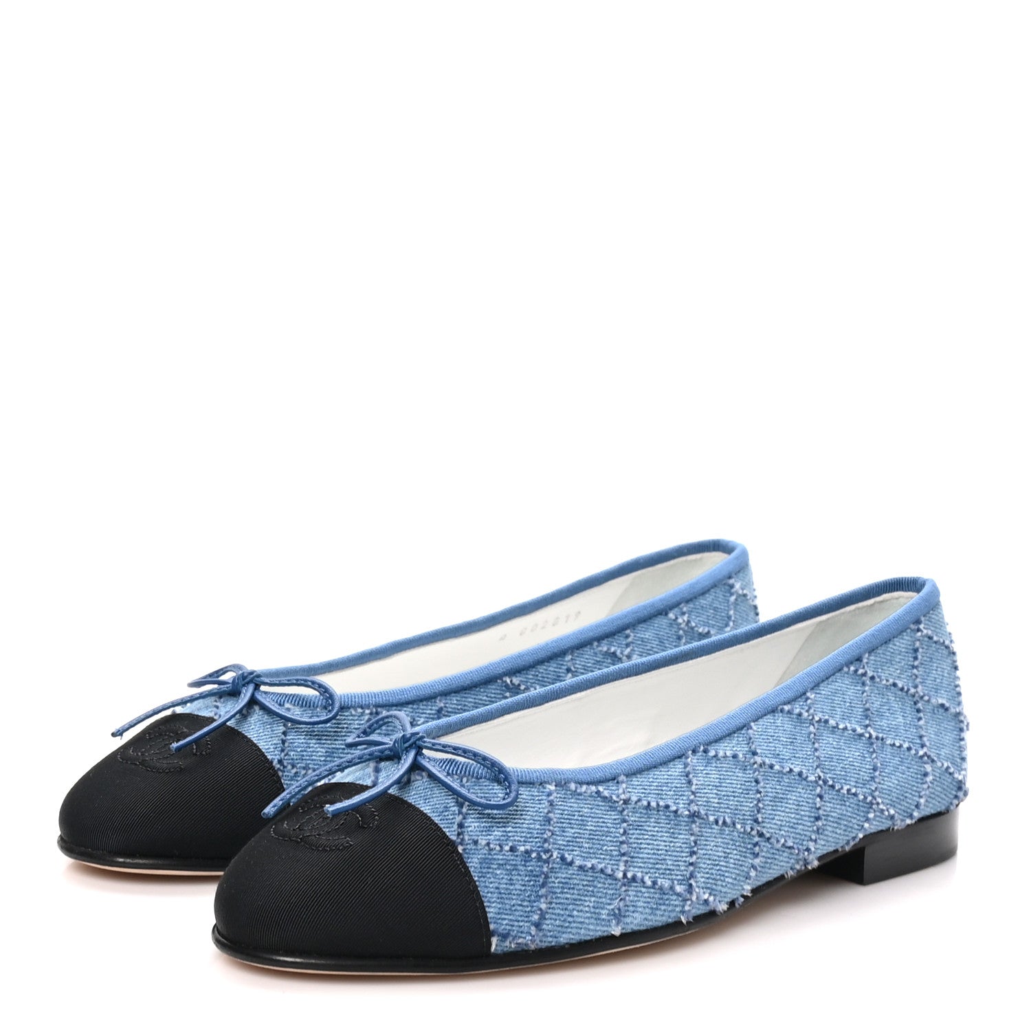 Chanel Denim Embroidered Grosgrain CC Cap Toe Ballerina Flats 39 Blue Black 4 of 10