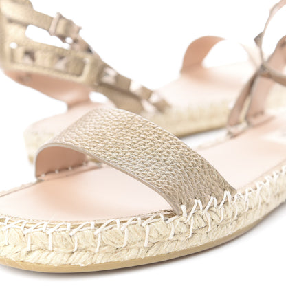 Valentino Garavani Metallic Calfskin Rockstud Ankle Strap Espadrille Flat Sandals 39 Skin 11 of 11
