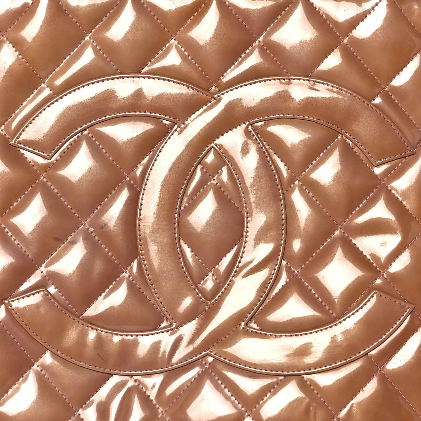 Patent Quilted Medallion Tote Dark Beige