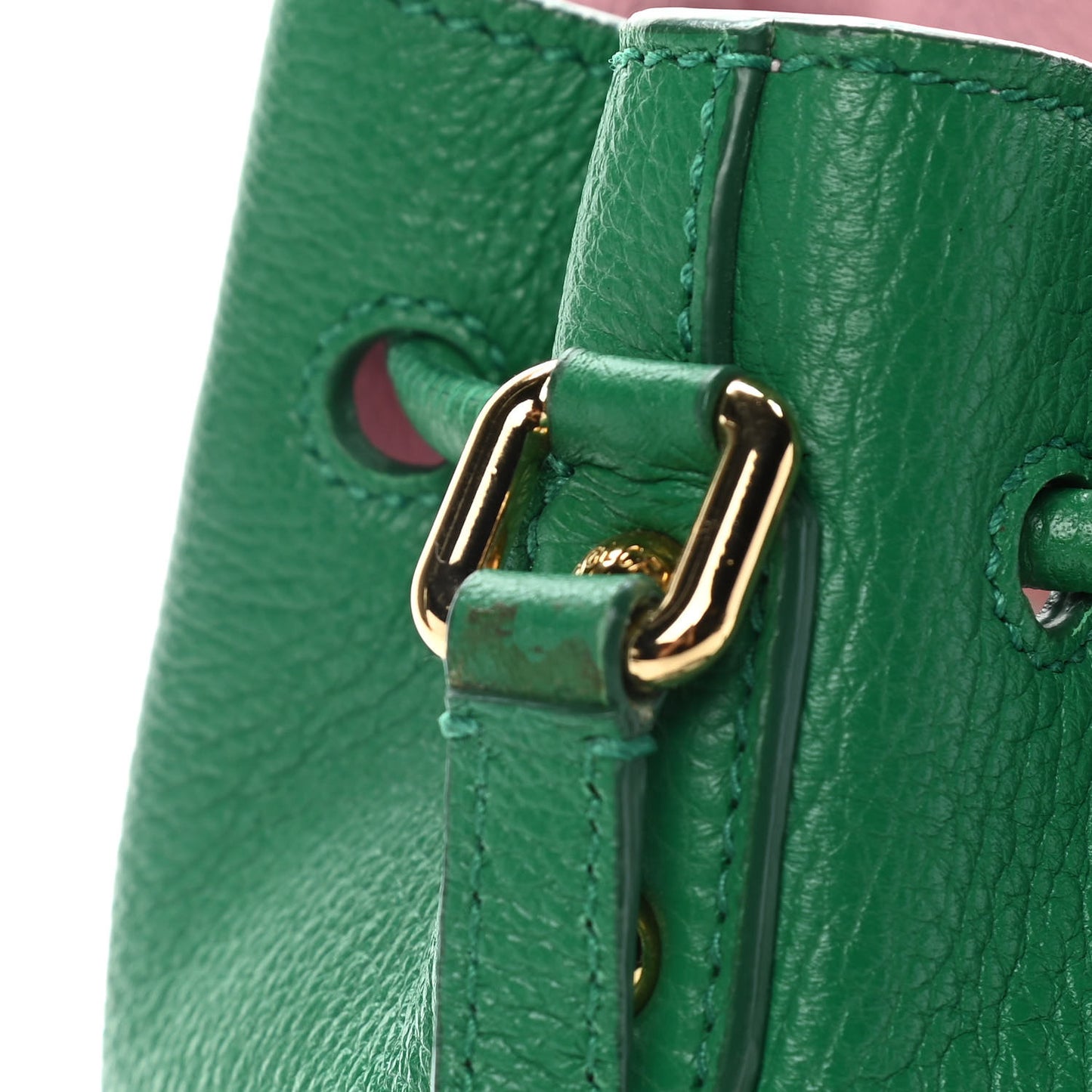 Drummed Calfskin Claudia Drawstring Bucket Shoulder Bag Green