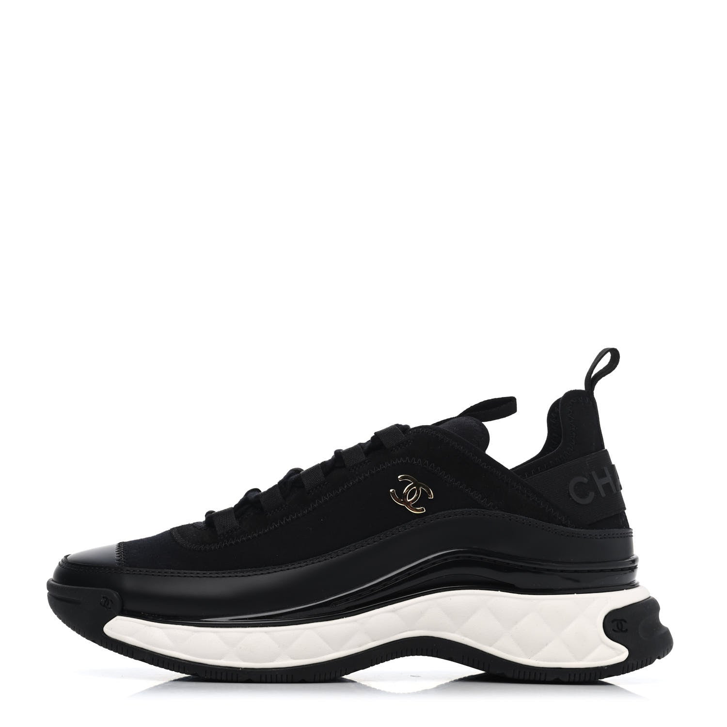 Chanel Velvet Calfskin Mixed Fibers CC Sneakers 38 Black 1 of 4