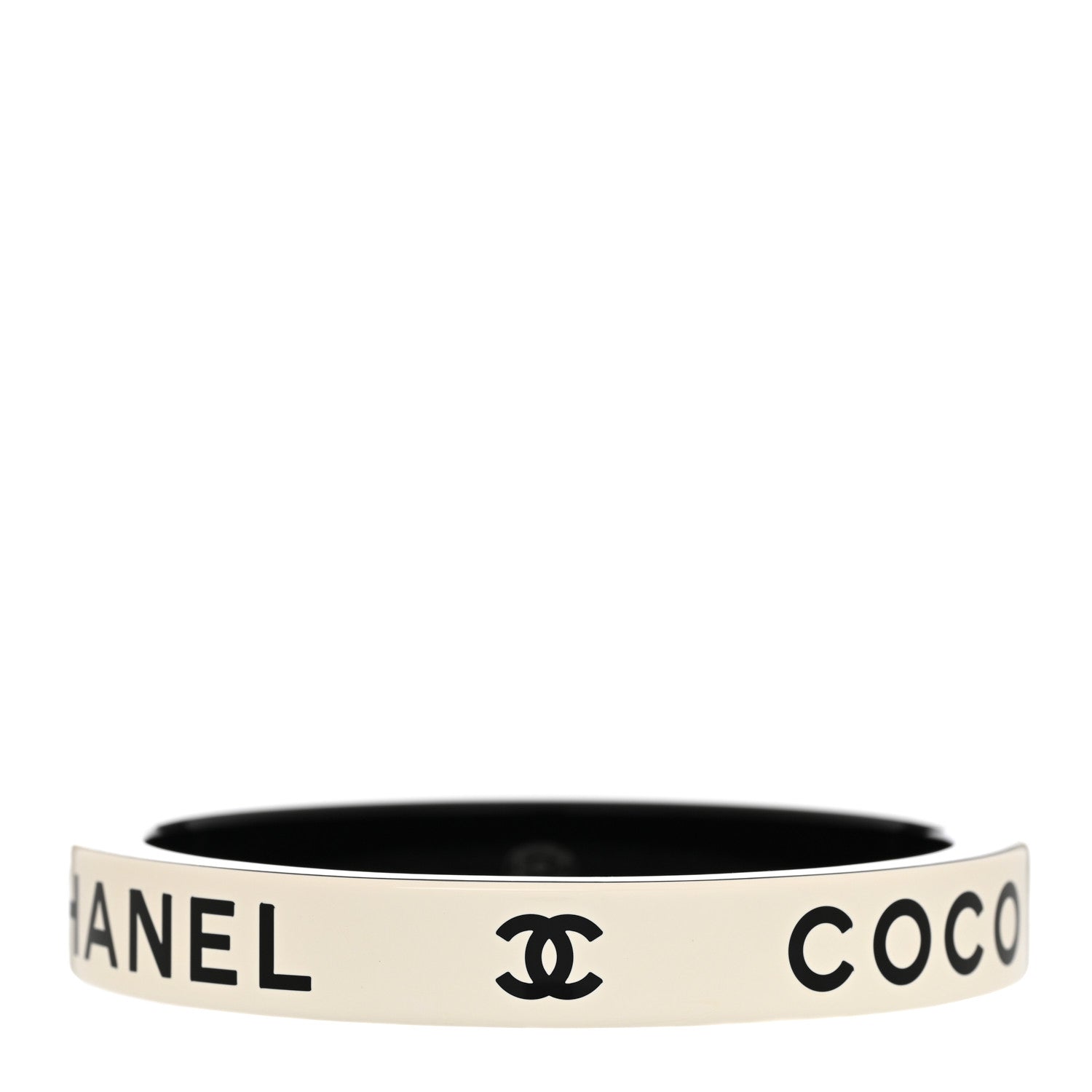 Chanel Resin Logo Bangle Bracelet Black White 1 of 5