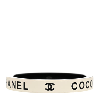 Chanel Resin Logo Bangle Bracelet Black White 1 of 5