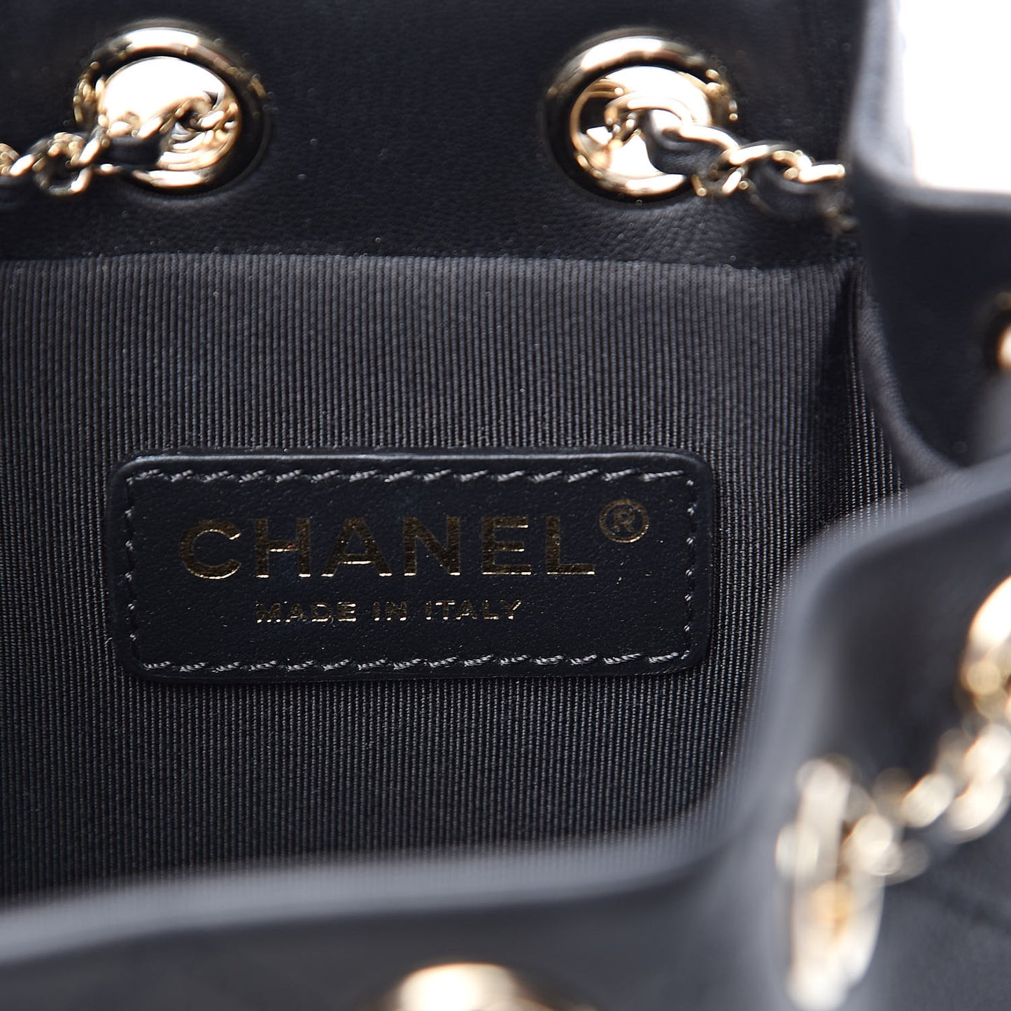 Calfskin Stitched Mini Drawstring CC Bag Black