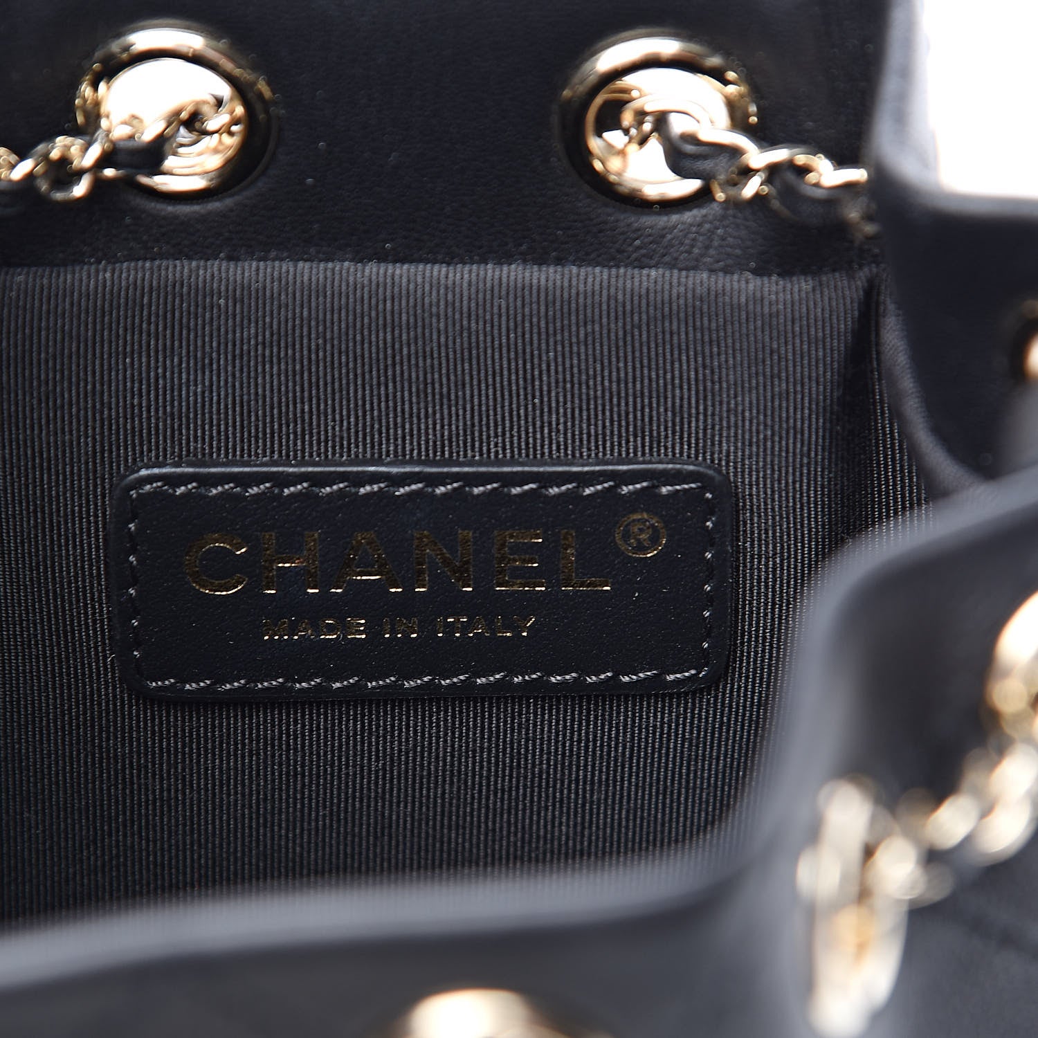 Chanel Calfskin Stitched Mini Drawstring CC Bag Black 6 of 11