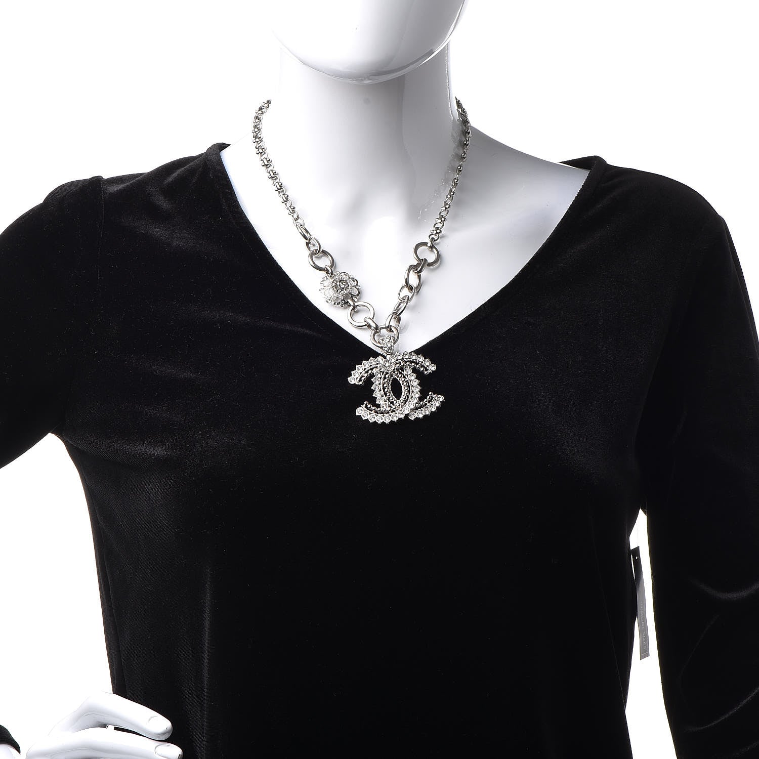Chanel Crystal CC Short Necklace Silver 2 of 5