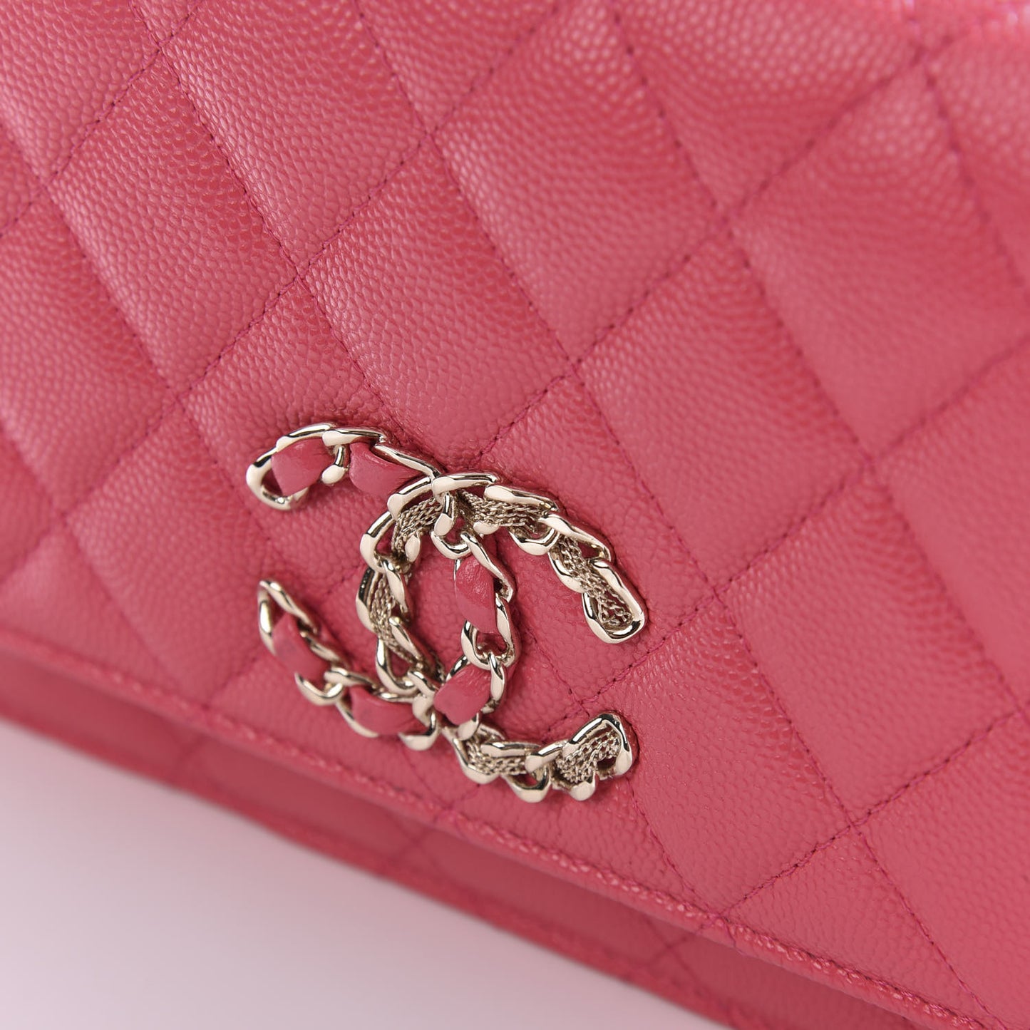 Caviar Quilted French New Wave Chain CC Wallet On Chain WOC Pink