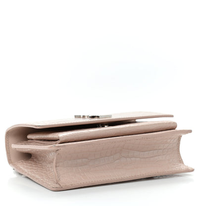 Saint Laurent Calfskin Crocodile Embossed Monogram Sunset Chain Wallet Rose Antic 3 of 5