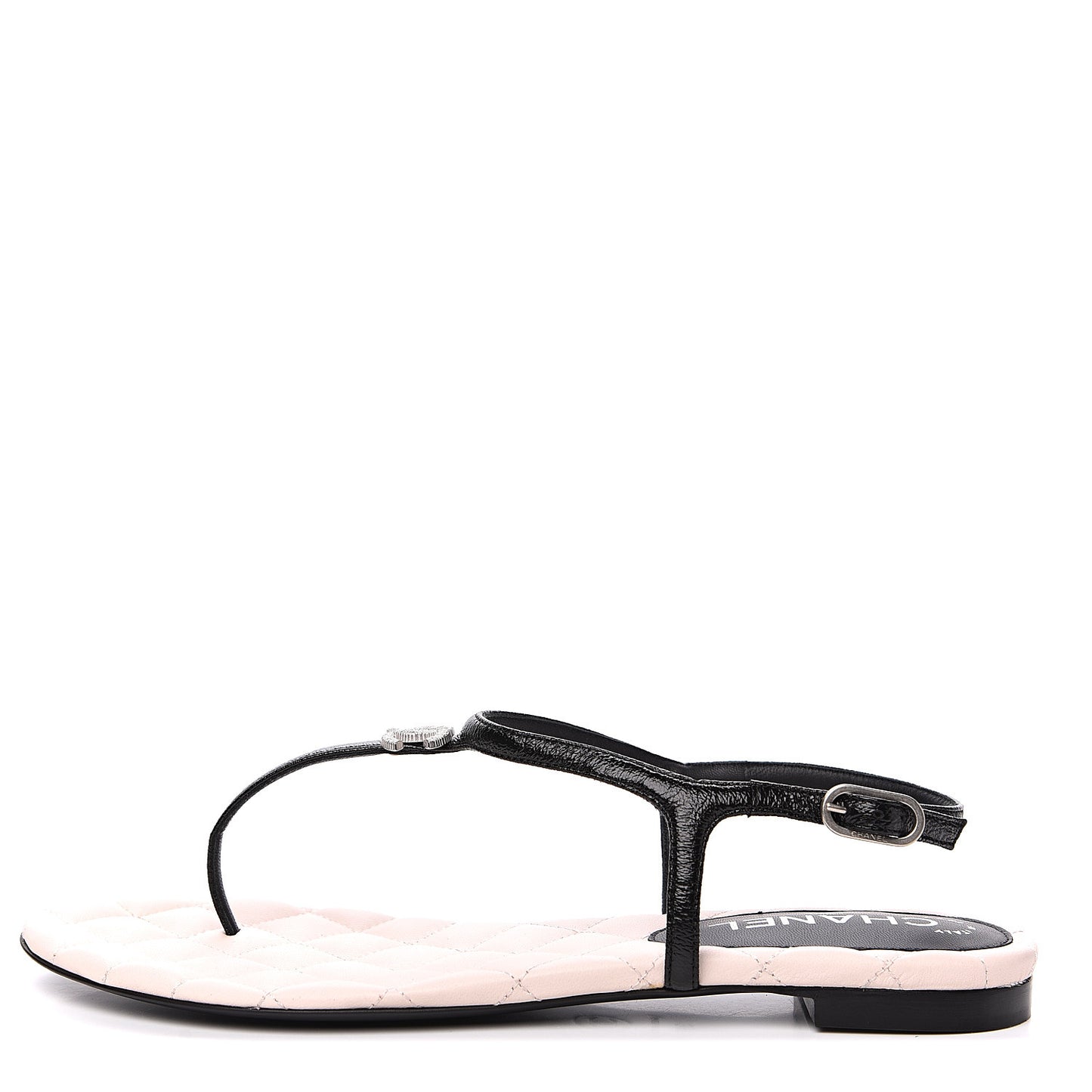 Patent Goatskin CC Thong Sandals 39 Black