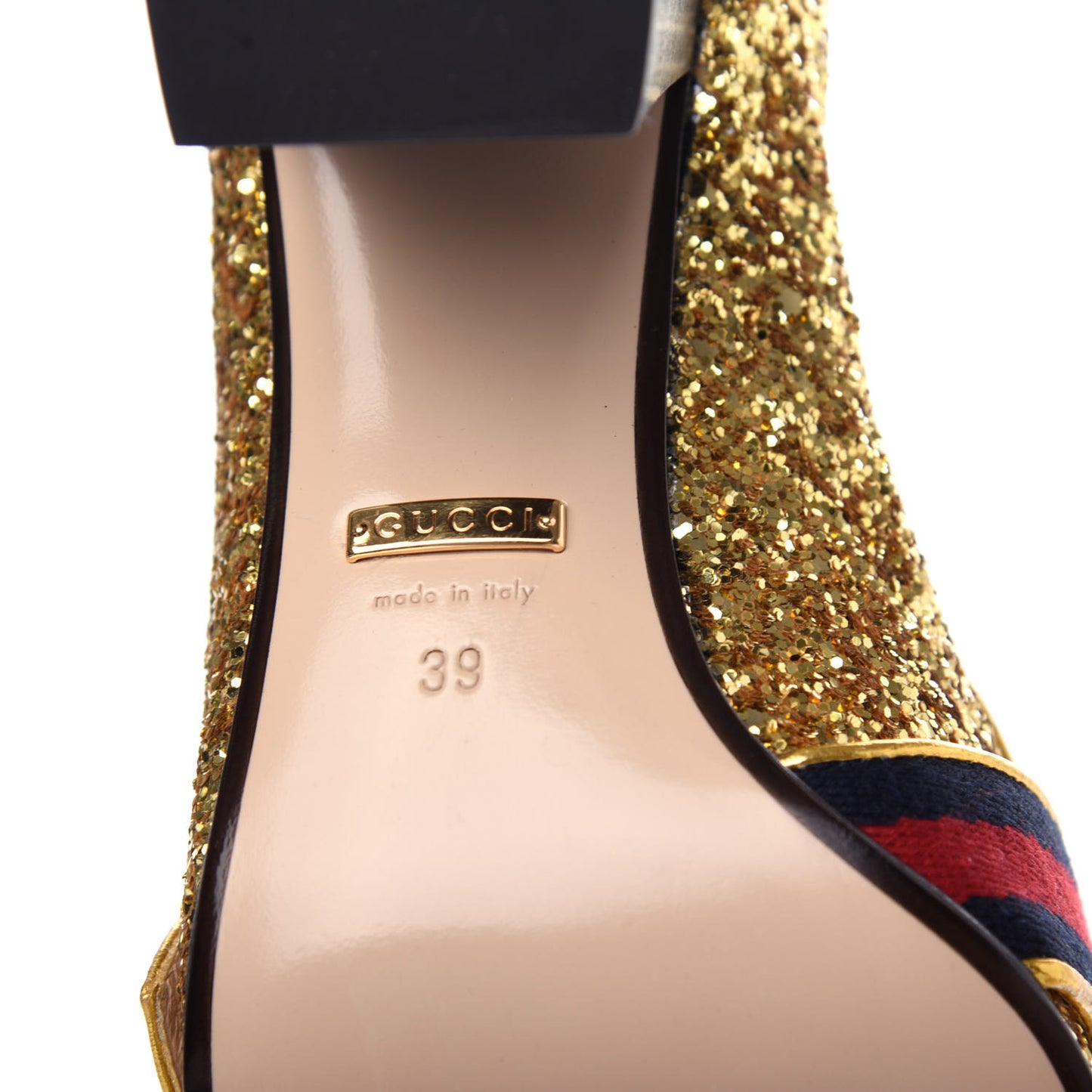 Glitter Nappa Web Peyton 75mm Loafer Pumps 39 Oro Vecchio