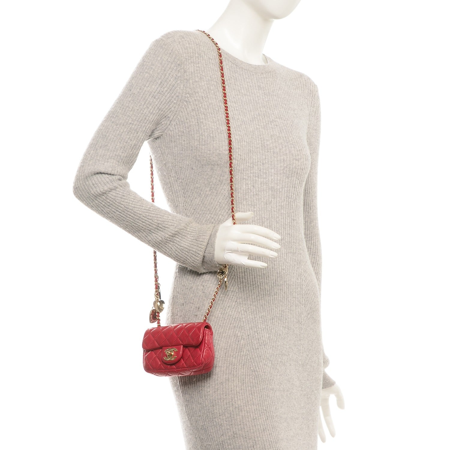 Chanel Lambskin Quilted Extra Mini Flap Heart Valentine Charms Red 2 of 9
