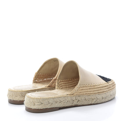 Chanel Lambskin Grosgrain CC Espadrille Mules 39 Beige Black 4 of 9