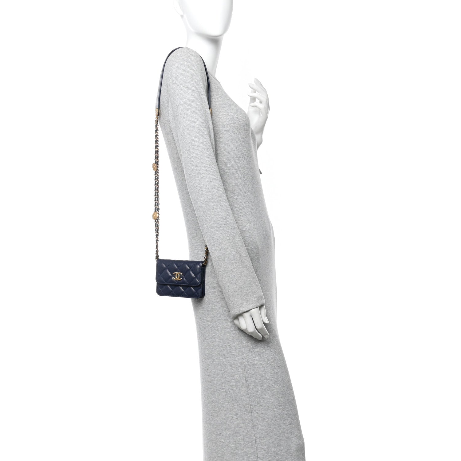 Chanel Caviar Quilted Twist Your Buttons Coin Purse With Chain Navy 2 of 12
