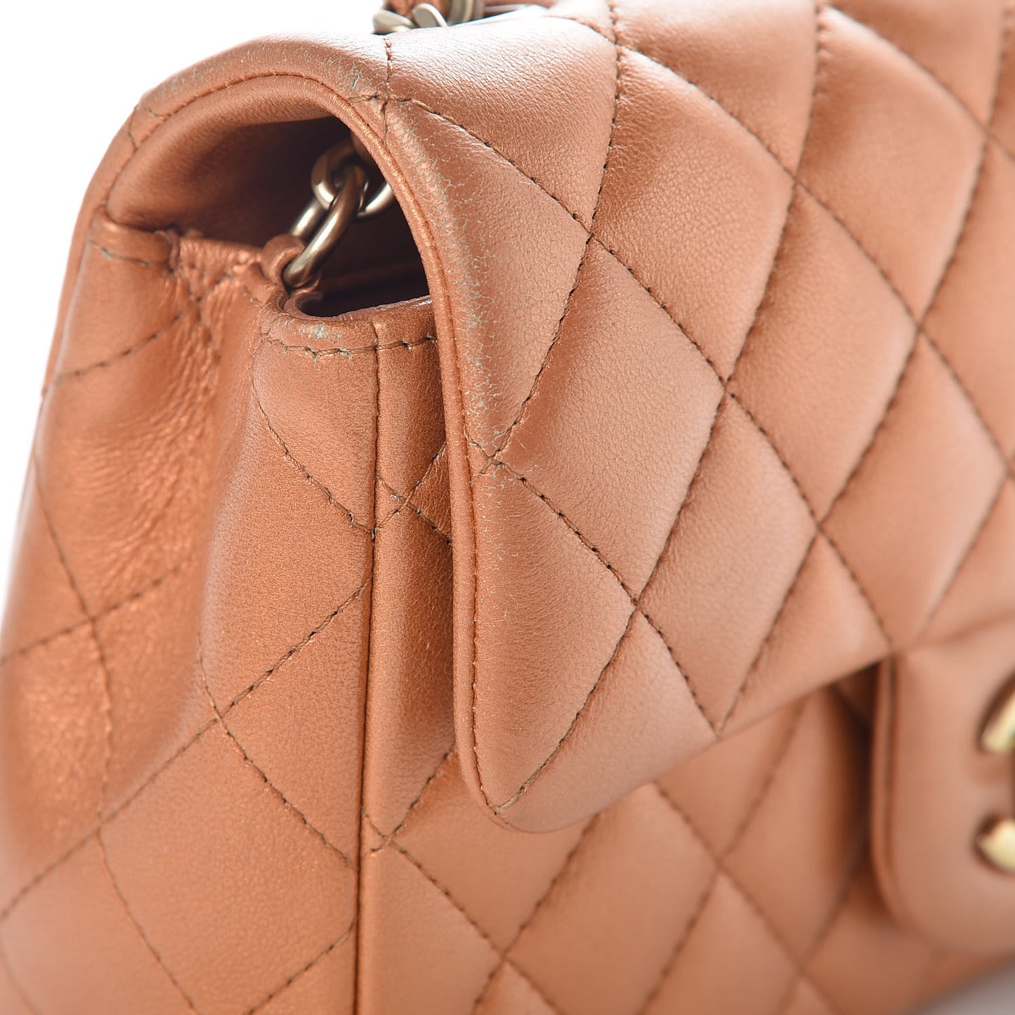 Metallic Lambskin Quilted Mini Rectangular Flap Copper