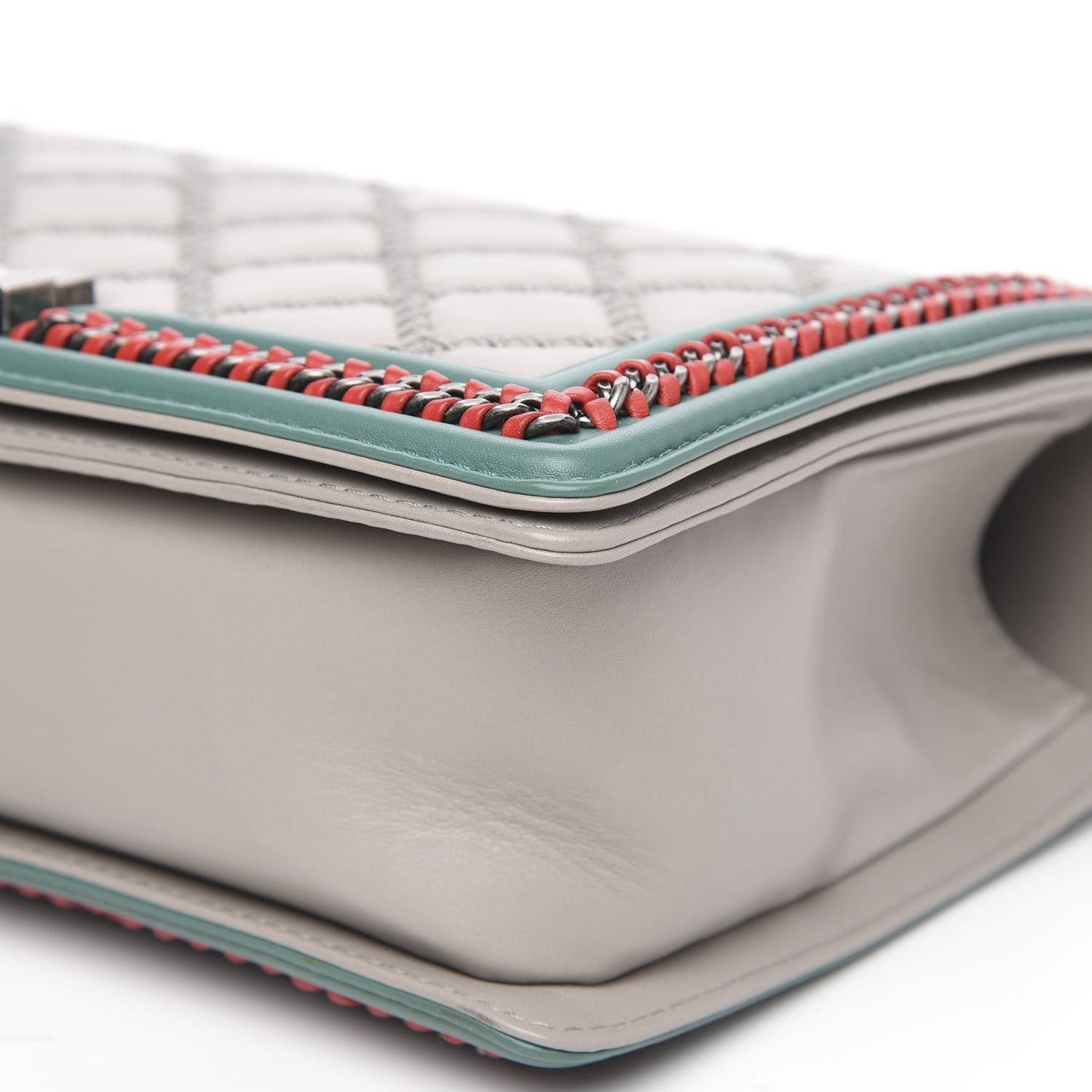 Calfskin Quilted Medium Boy Top Handle Flap Grey