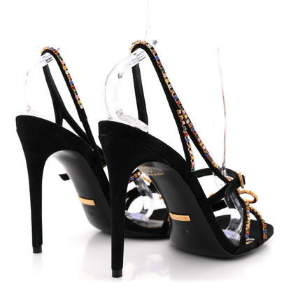Gucci Kid Scamosciato Crystal Embellished Carmen High Heel Sandals 38 Black 5 of 9