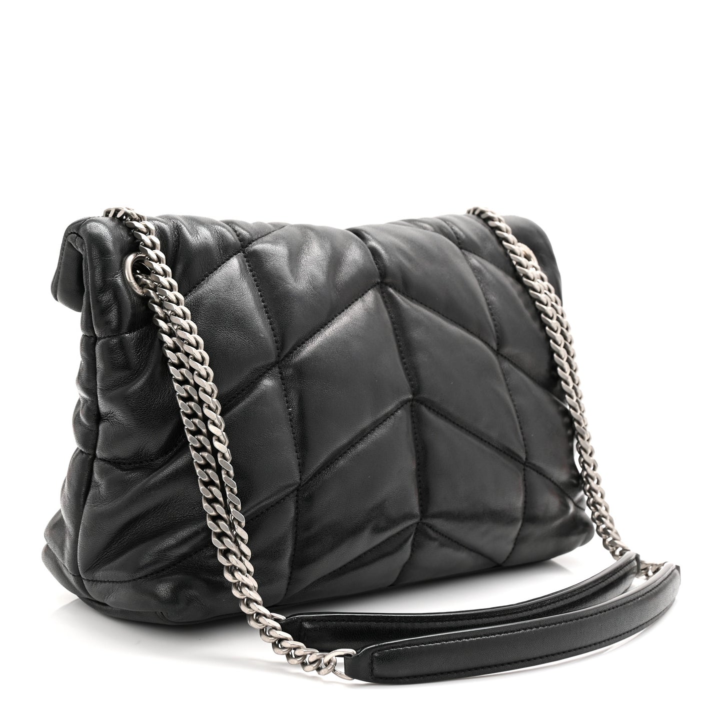 Lambskin Quilted Small Loulou Puffer Monogram Chain Satchel Black