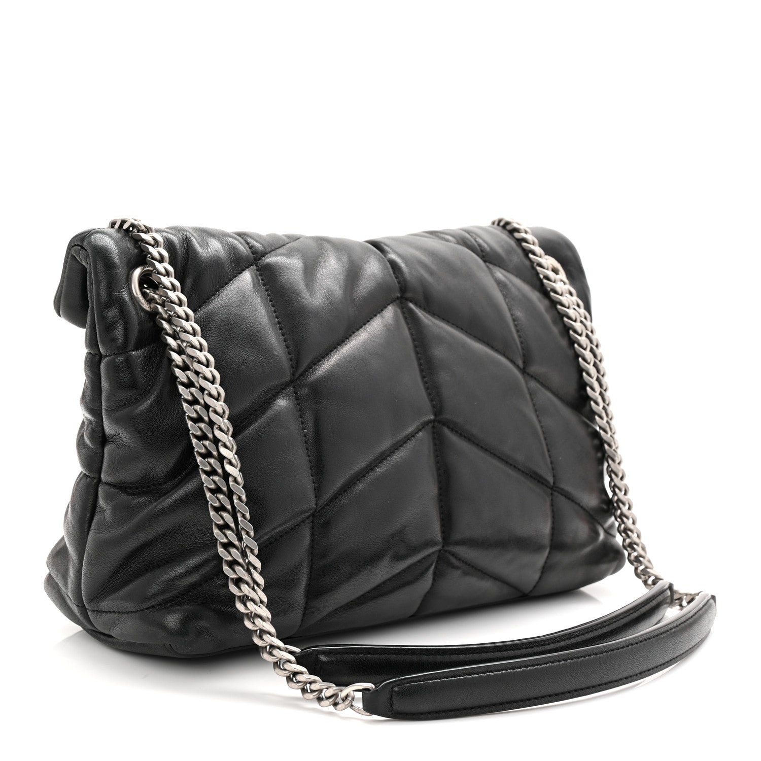 Saint Laurent Lambskin Quilted Small Loulou Puffer Monogram Chain Satchel Black 3 of 10