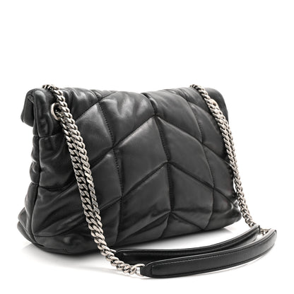 Saint Laurent Lambskin Quilted Small Loulou Puffer Monogram Chain Satchel Black 3 of 10