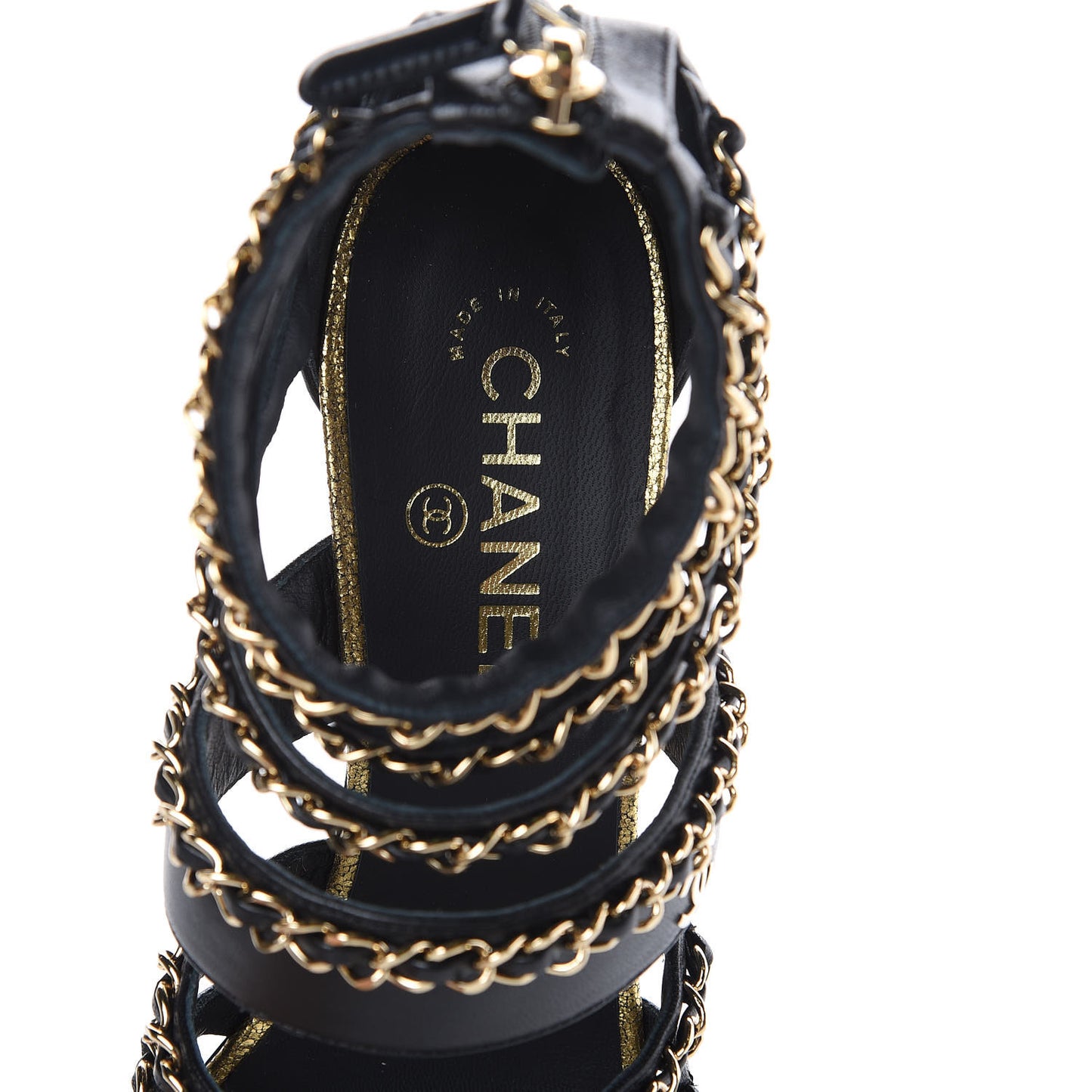 Lambskin Gladiator Chain Sandals 38.5 Black