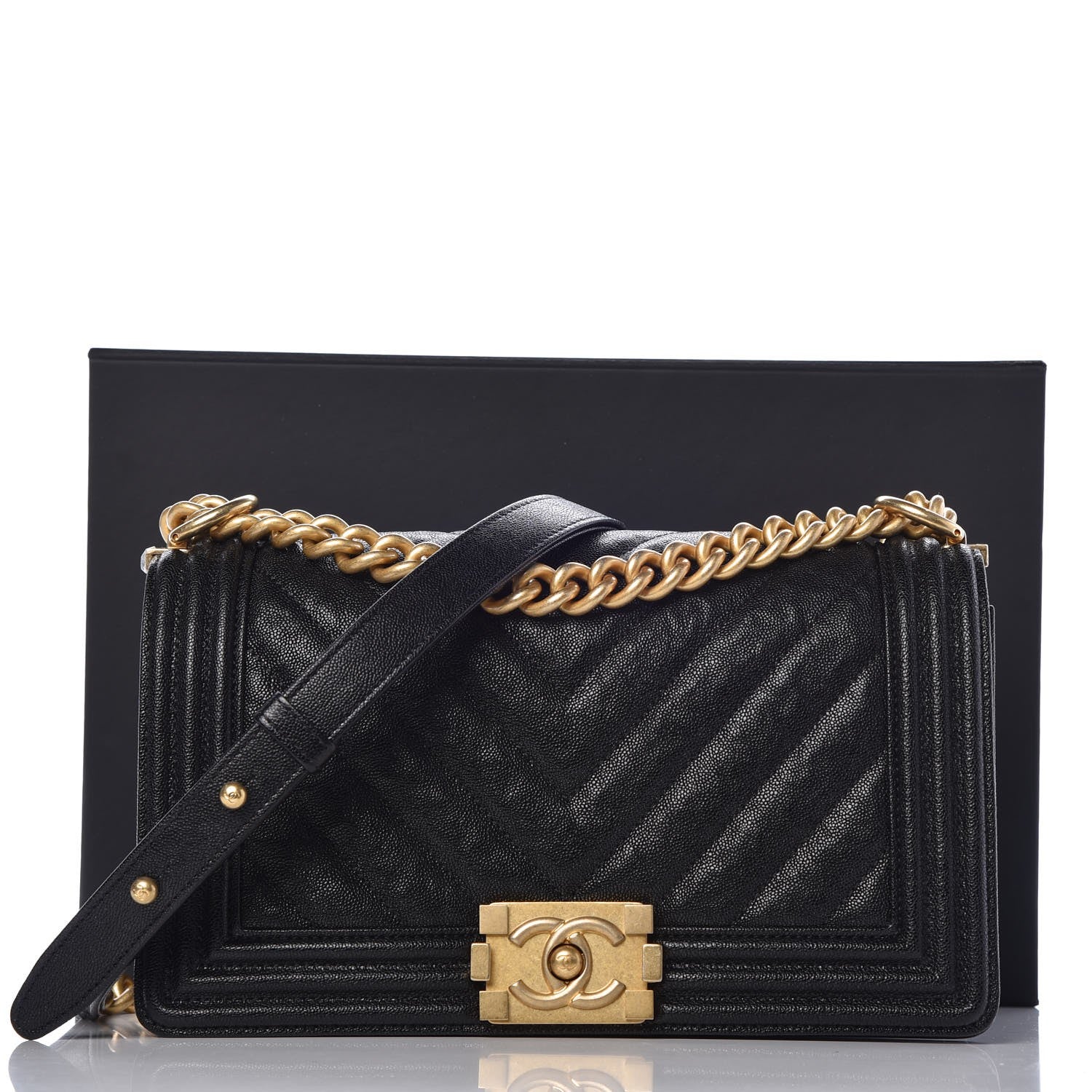 Chanel Caviar Chevron Quilted Medium Boy Flap Black 8 of 8