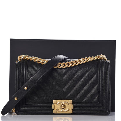 Chanel Caviar Chevron Quilted Medium Boy Flap Black 8 of 8