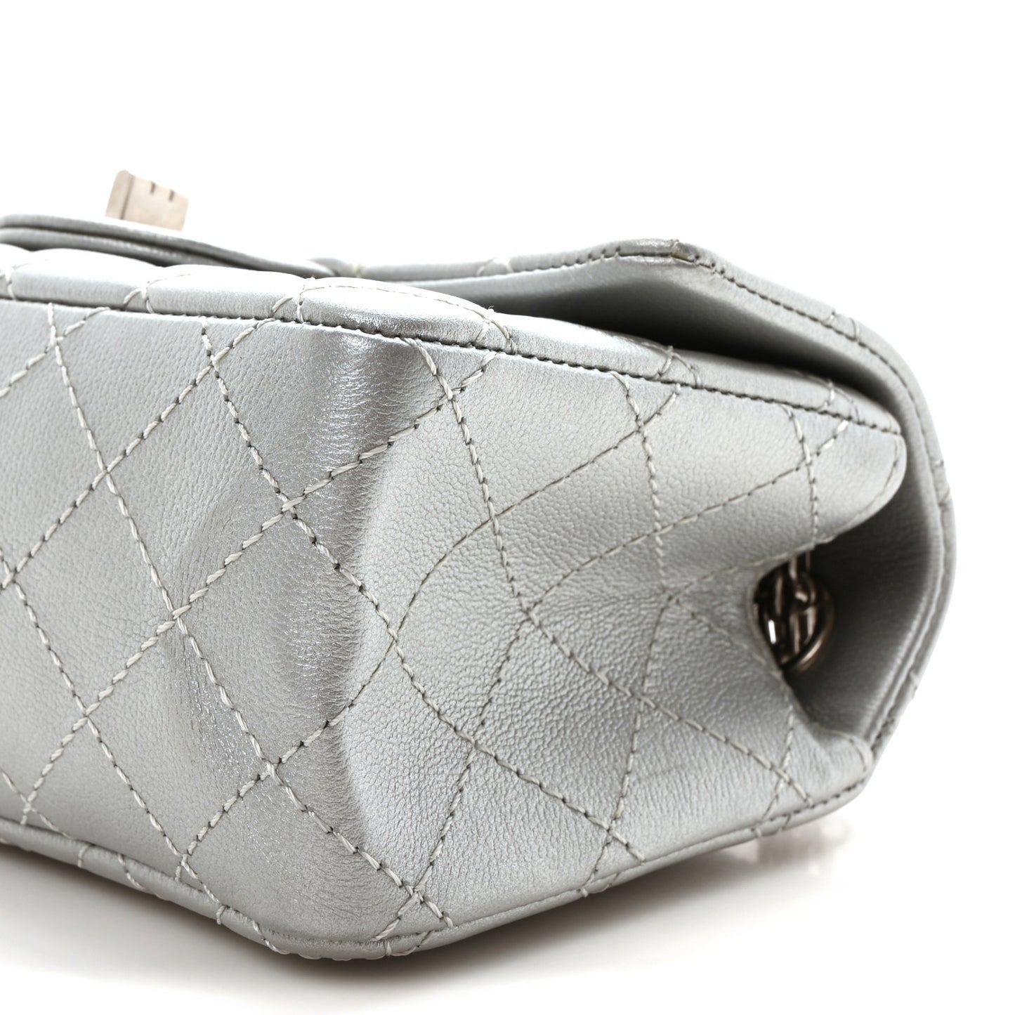 Metallic Grained Calfskin Quilted 2.55 Reissue Mini Flap Silver