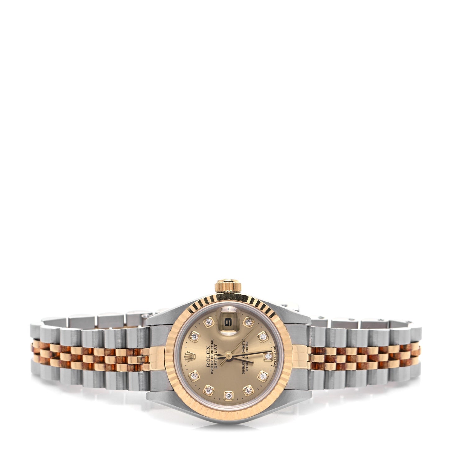 Stainless Steel 18K Yellow Gold Diamond 26mm Oyster Perpetual Datejust Watch Champagne 69173