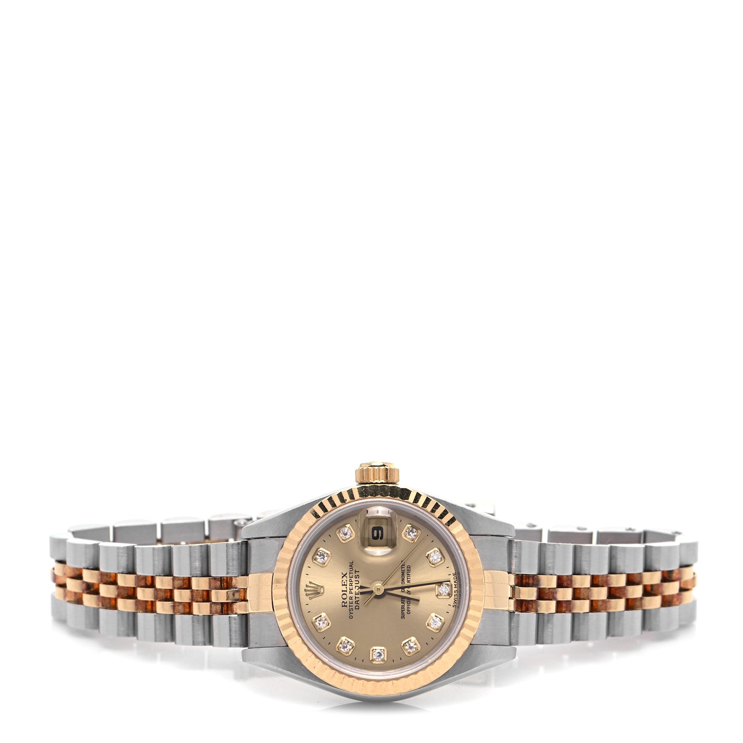 Rolex Stainless Steel 18K Yellow Gold Diamond 26mm Oyster Perpetual Datejust Watch Champagne 69173 2 of 4