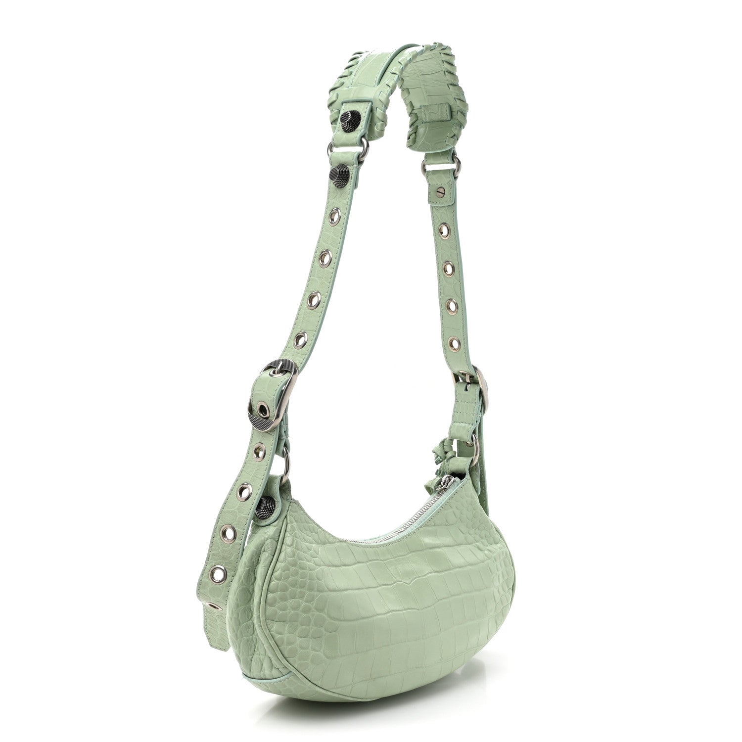 Balenciaga Extra Supple Calfskin Crocodile Embossed Le Cagole Shoulder Bag XS Light Green 4 of 12