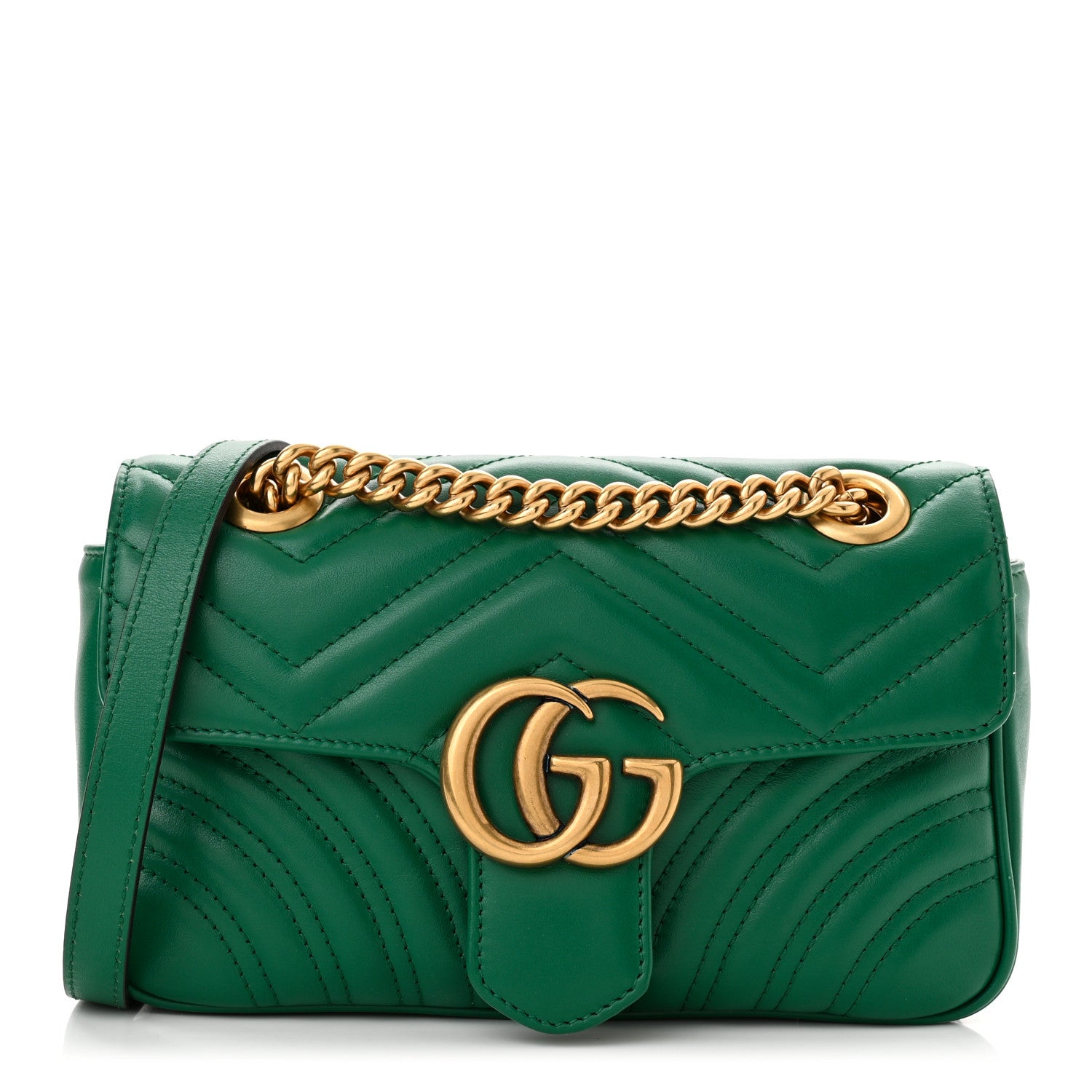 Gucci Calfskin Matelasse Mini GG Marmont Shoulder Bag Emerald Green 1 of 10