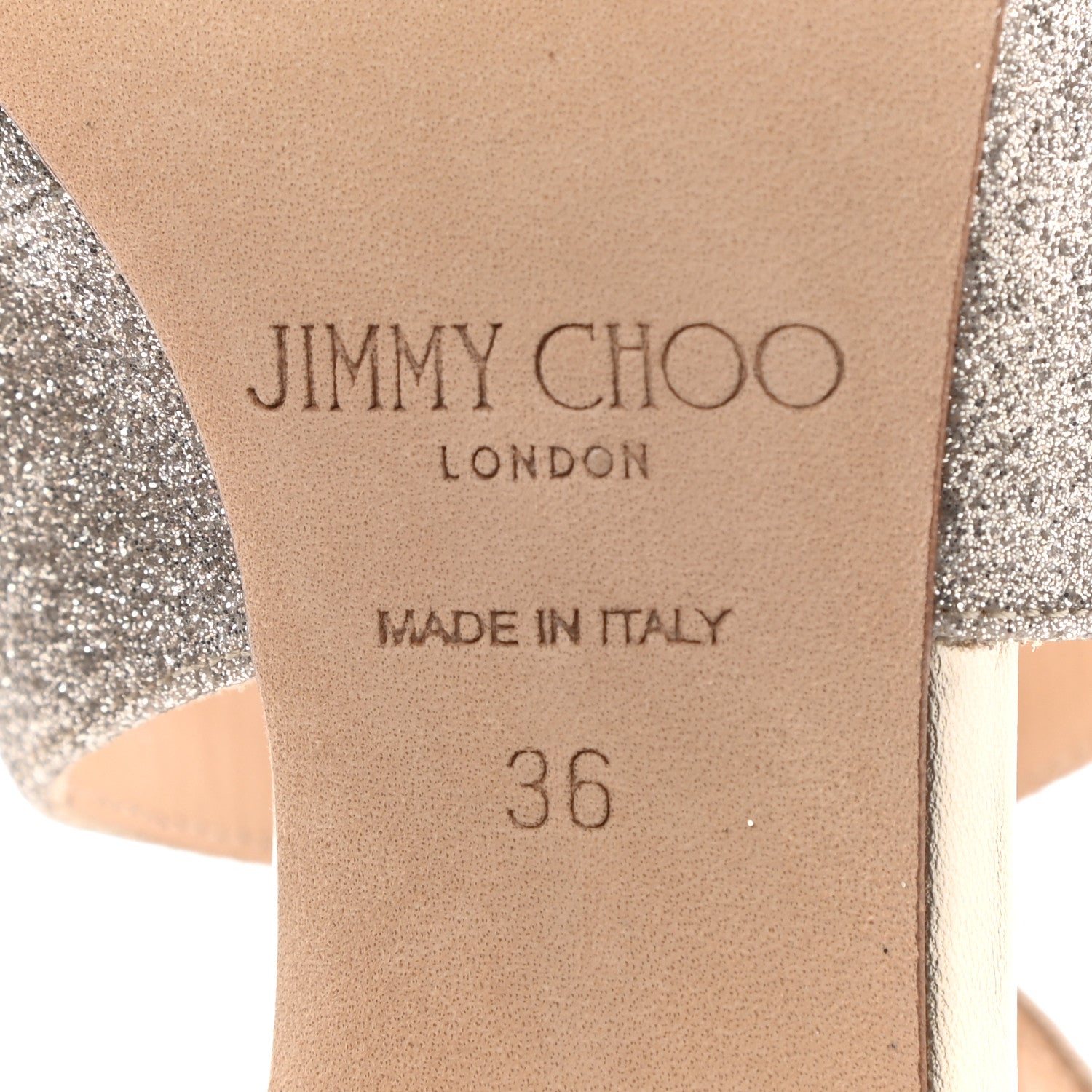 Jimmy Choo Dusty Glitter Emily 85 Sandals 36 Platinum Ice 7 of 10