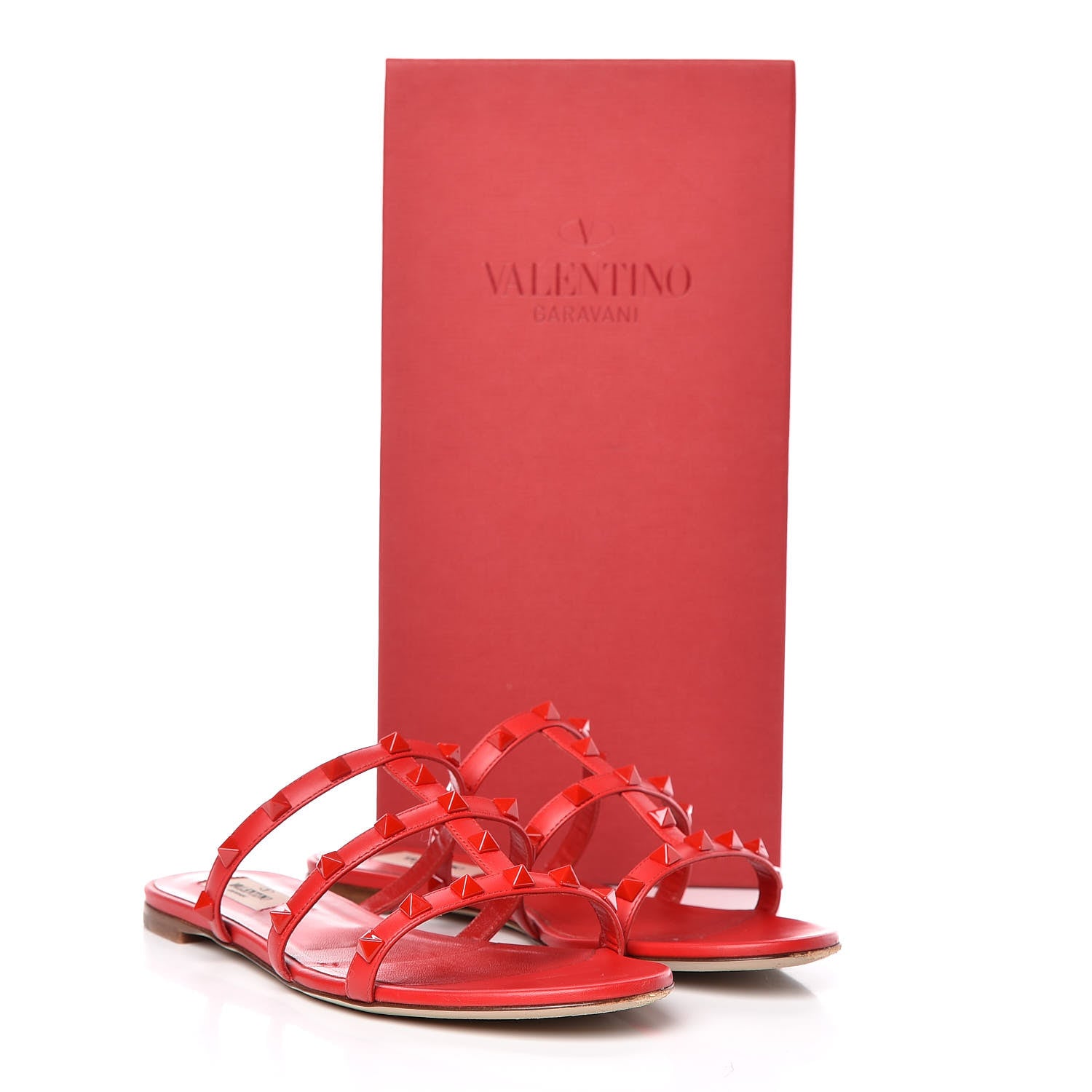 Valentino Garavani Calfskin Monochrome Rockstud Caged Flat Slide Sandals 37.5 Rouge Pur 17 of 17