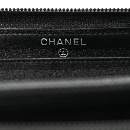 Chanel Caviar Chevron Quilted Zip Around Boy Wallet Black 6 of 11