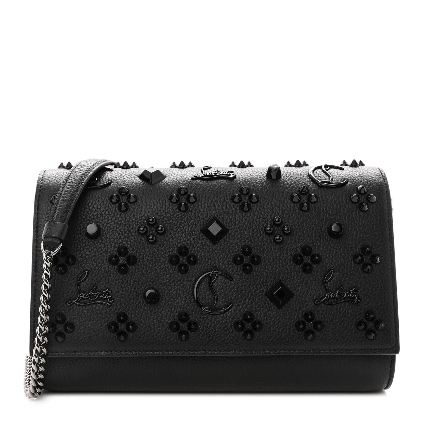 Calfskin Spikes Loubinthesky Paloma Clutch Black