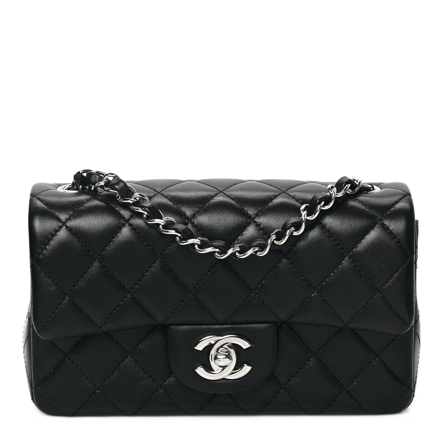Lambskin Quilted Mini Rectangular Flap Black