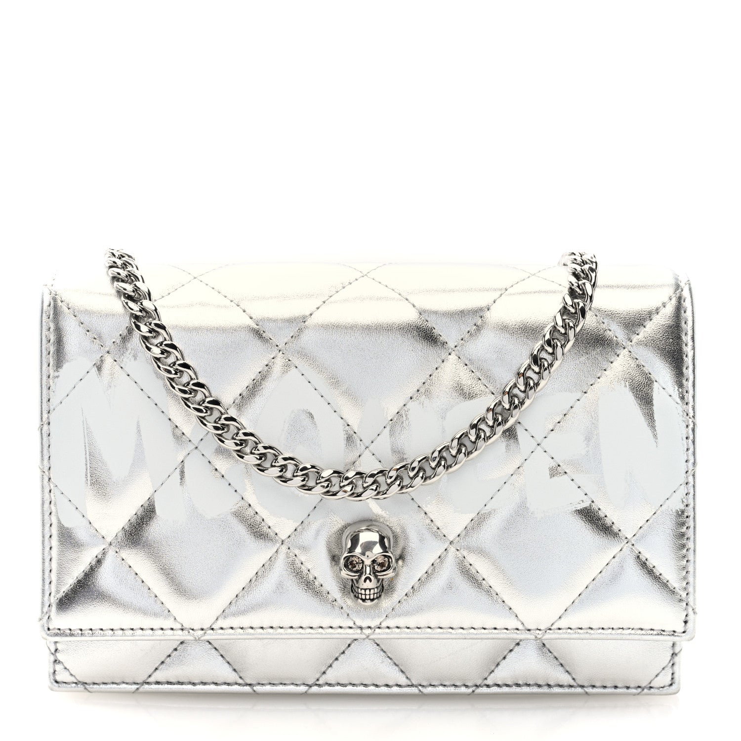 Alexander McQueen Metallic Calfskin Quilted Graffiti Skull Small