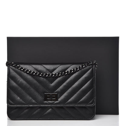 Chanel Sheepskin Chevron Reissue Wallet On Chain WOC So Black 15 of 15