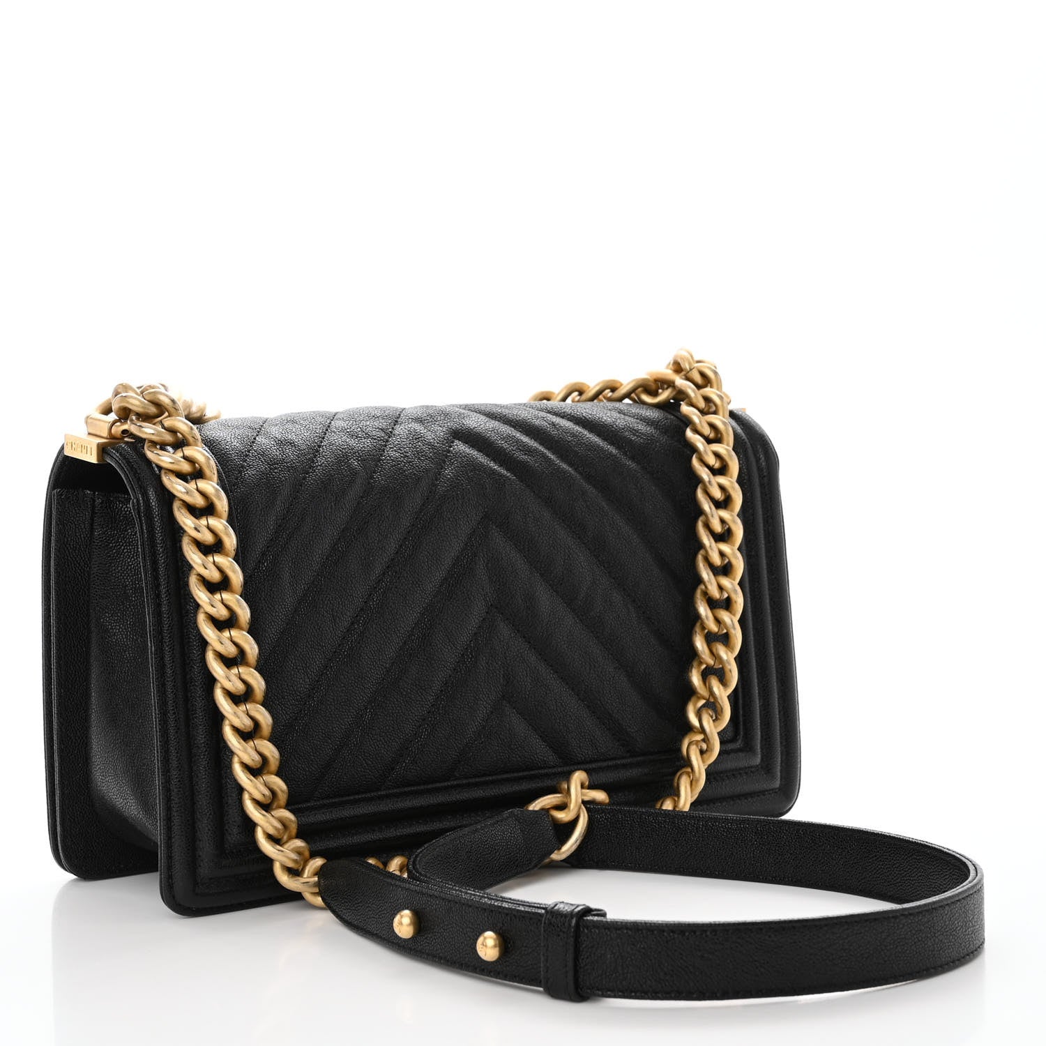 Chanel Caviar Chevron Quilted Medium Boy Flap Black 3 of 10