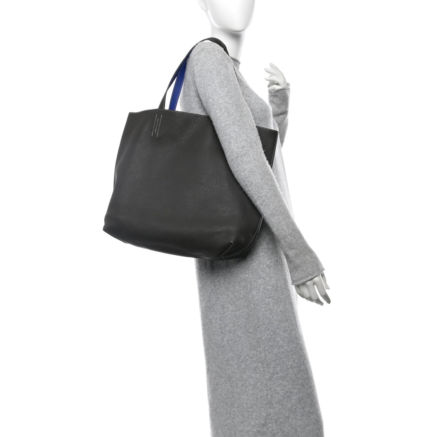 Taurillon Clemence Double Sens 36 Reversible Tote Graphite Bleu Electrique