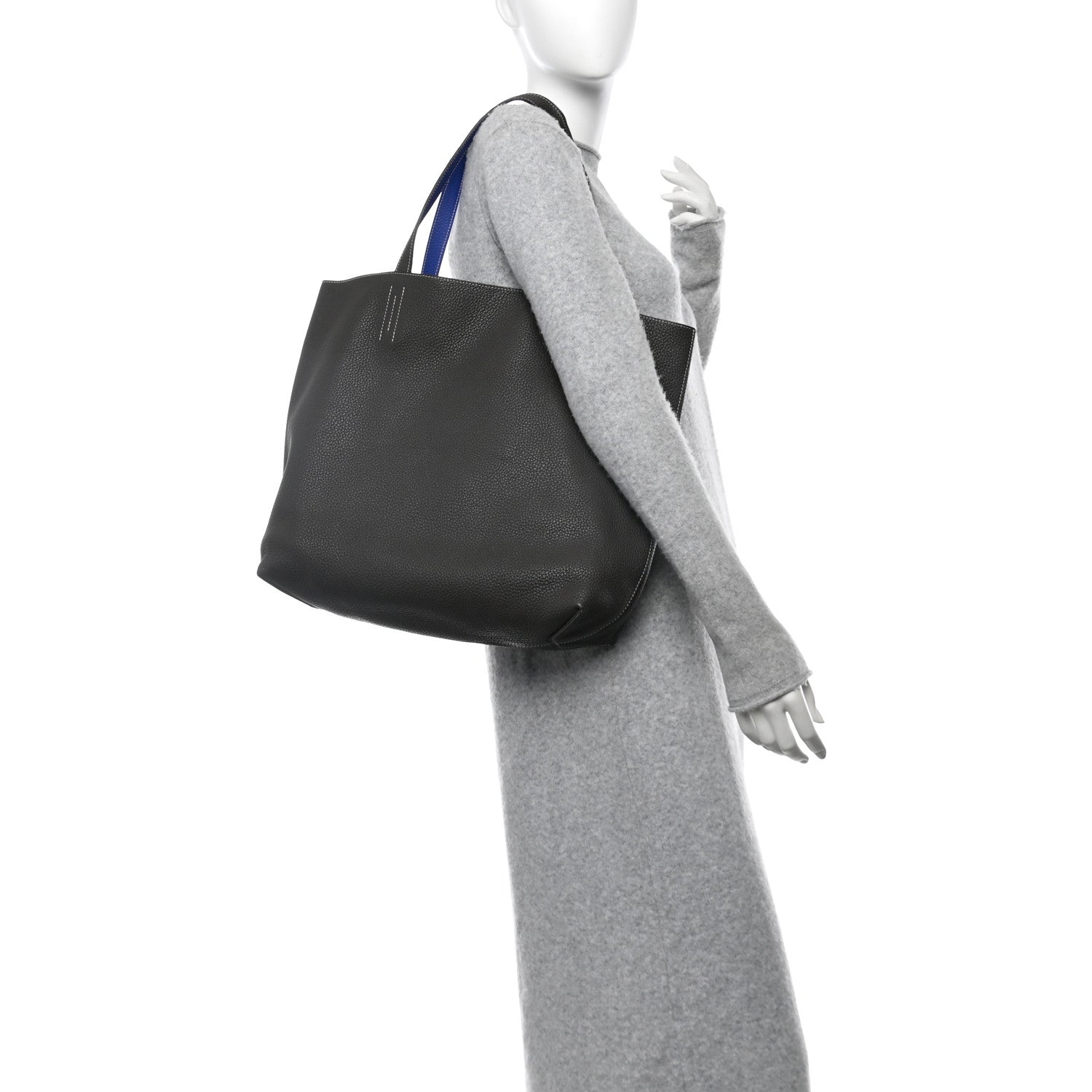 Hermes Taurillon Clemence Double Sens 36 Reversible Tote Graphite Bleu Electrique 2 of 16