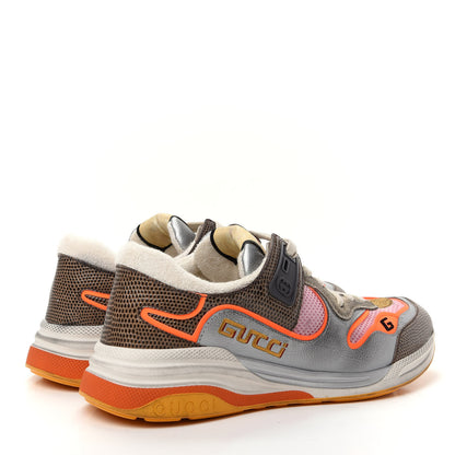 Gucci Calfskin Suede Mesh Lizard Embossed Womens Ultrapace Sneakers 40 Silver Anthracite Neon Orange 4 of 10
