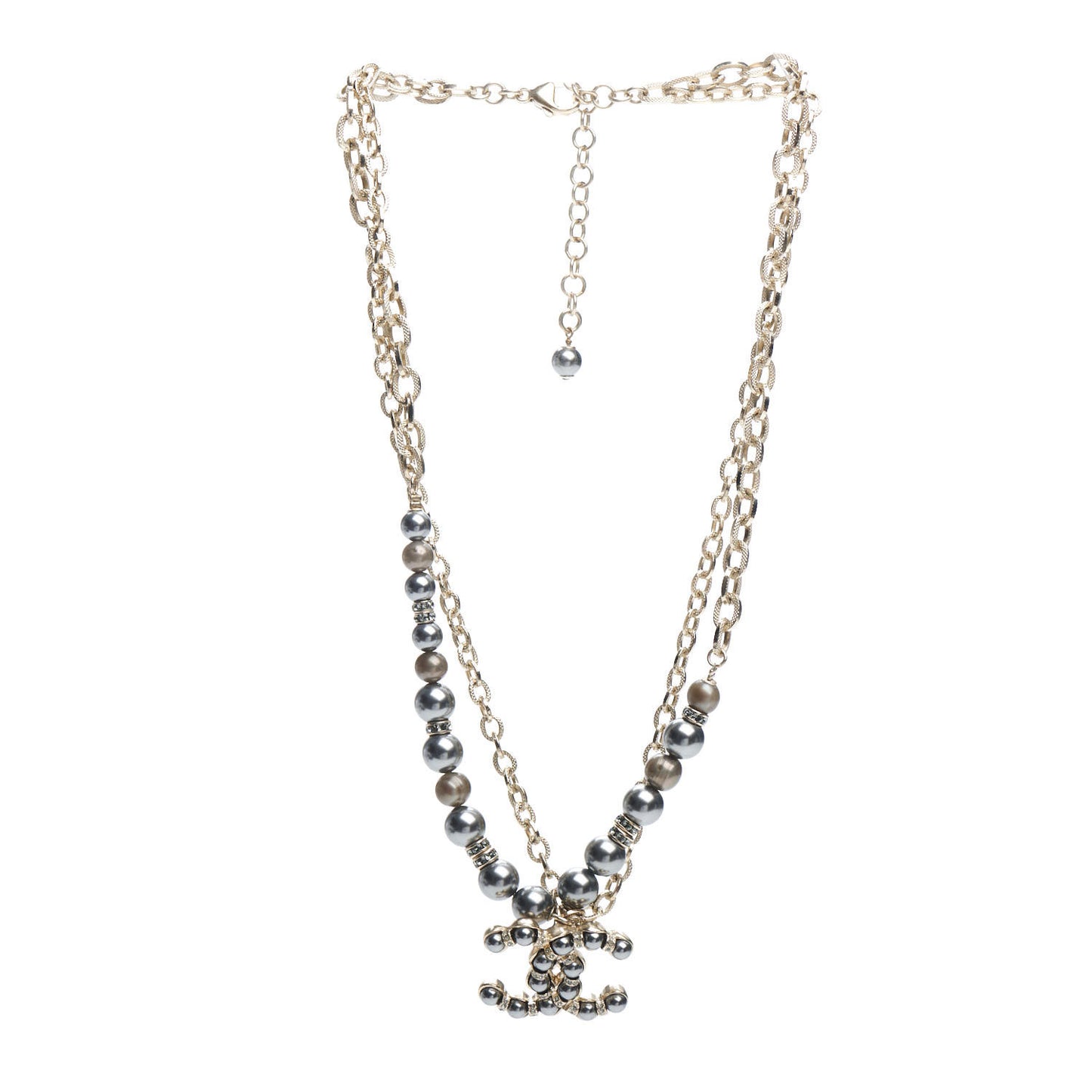 Pearl Crystal CC Short Necklace Gold Dark Grey