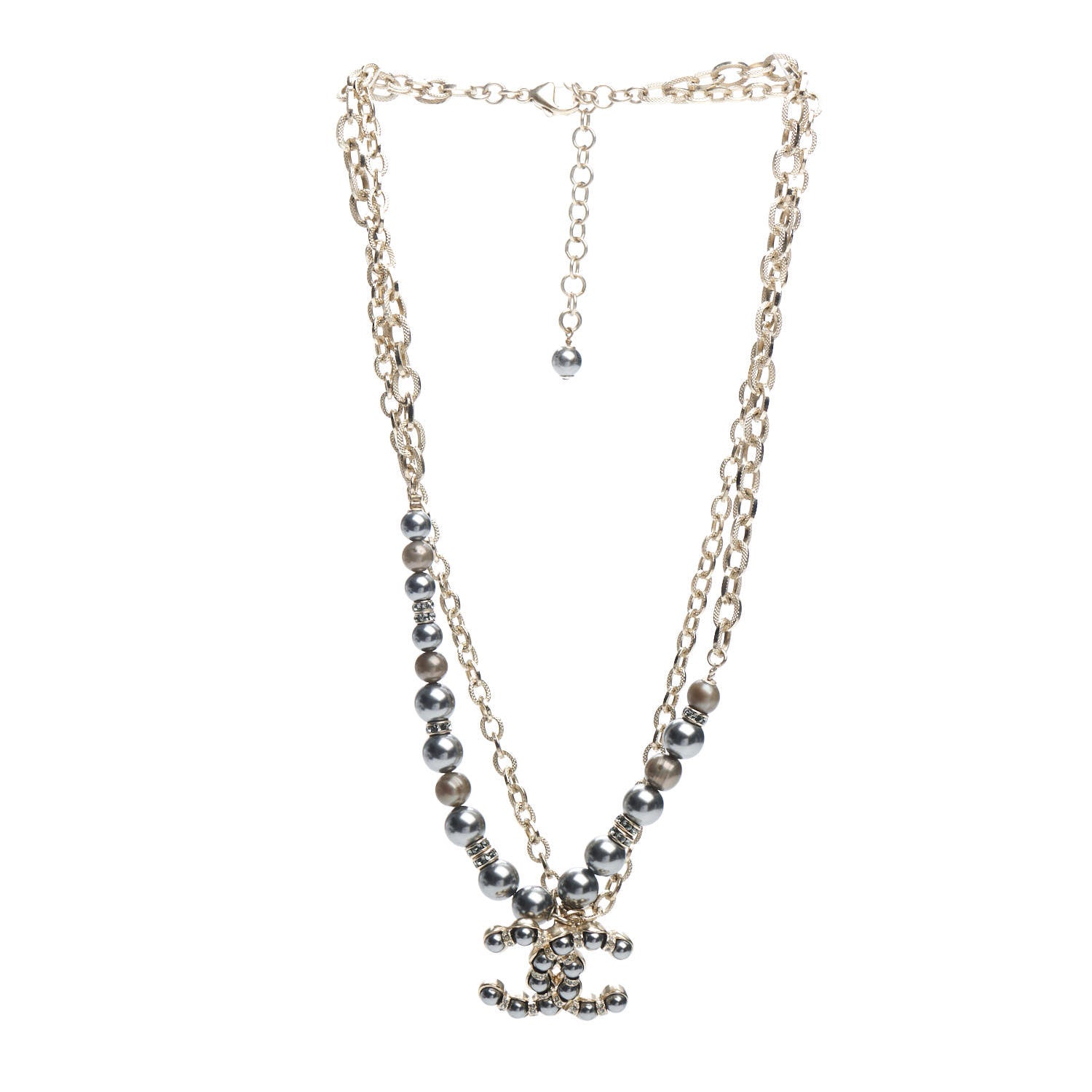 Chanel Pearl Crystal CC Short Necklace Gold Dark Grey 3 of 4