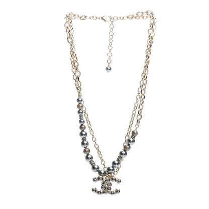 Chanel Pearl Crystal CC Short Necklace Gold Dark Grey 3 of 4