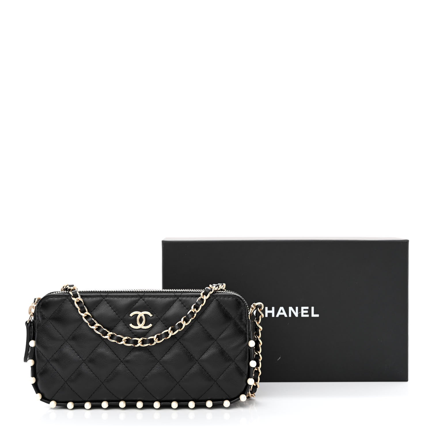 Chanel Calfskin Quilted Pearl Small Clutch With Chain Black 15 of 15