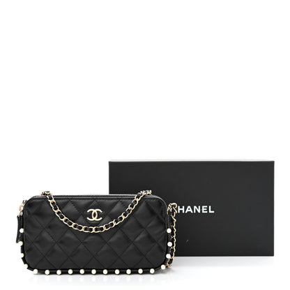Chanel Calfskin Quilted Pearl Small Clutch With Chain Black 15 of 15