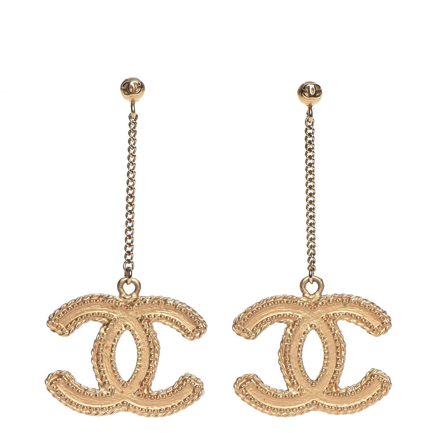 Chanel CC Drop Earrings Matte Gold 1 of 5